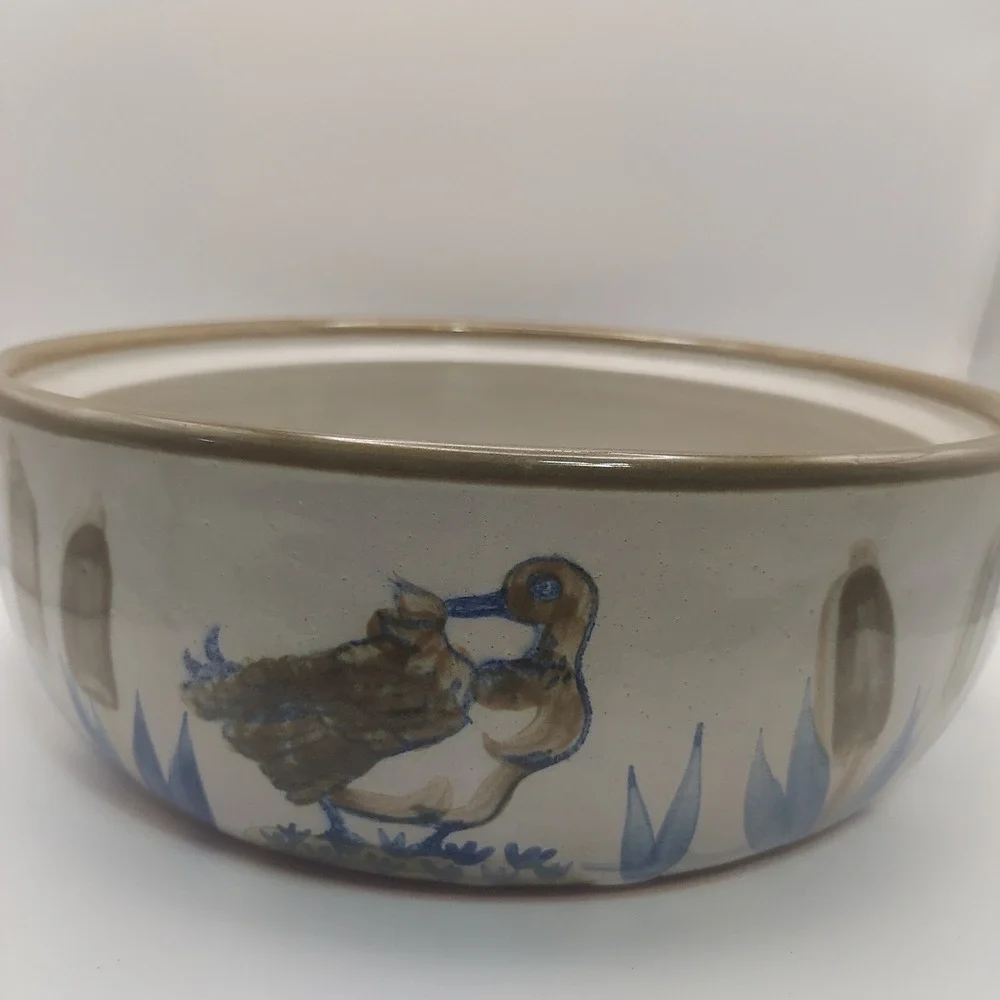 Louisville Stoneware Bowl Hand Painted Duckling and Cattails‎ Decor KY USA